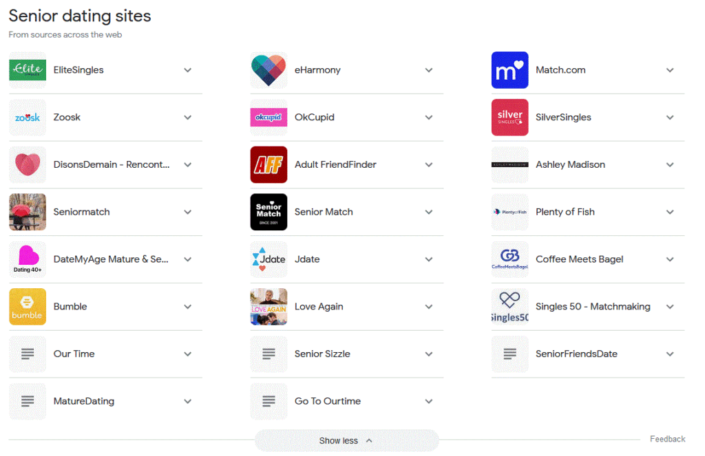Senior Dating sites infographic